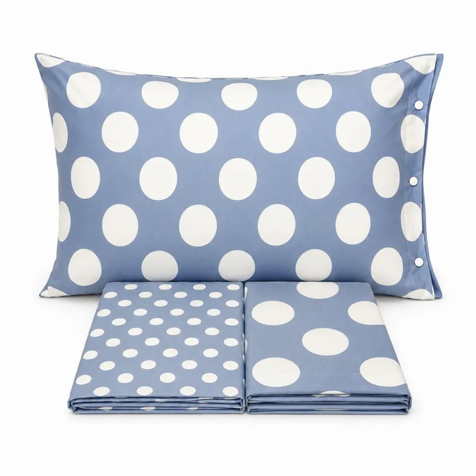 Completo Lenzuola Moon pois azzurro piazza e mezzo