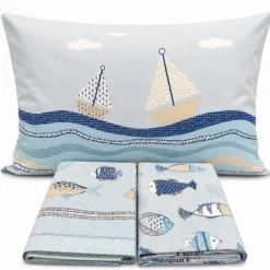 Completo Lenzuola Oceano Bianco Azzurro Matrimoniale