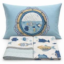 Completo Lenzuola Oceano Bianco Azzurro Matrimoniale