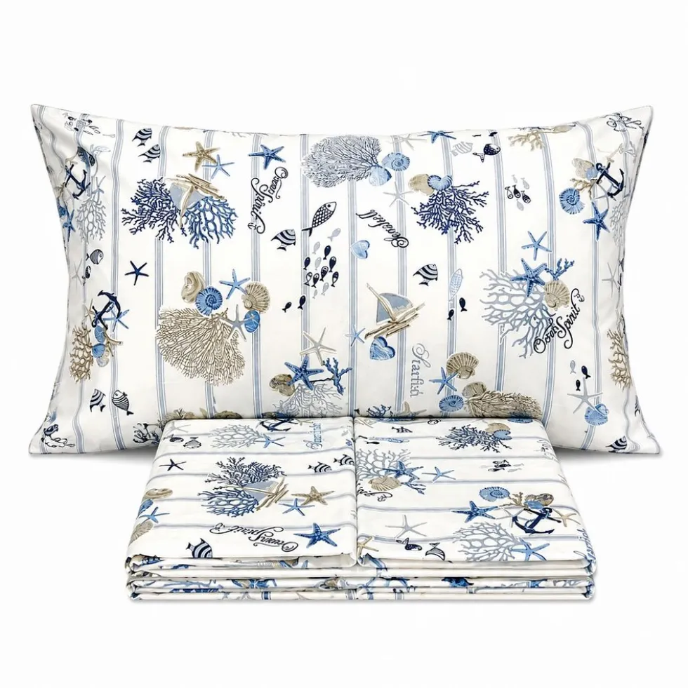 Completo Lenzuola Oceano rigato blu bianco Singolo