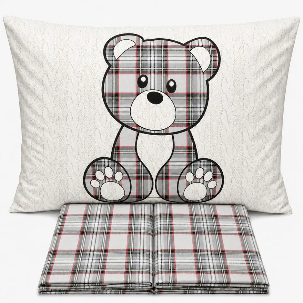 Completo Lenzuola Orsetto Kilt Grigio Piazza e mezzo