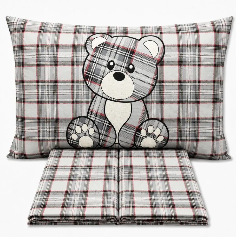 Completo Lenzuola Orsetto Kilt Grigio Piazza e mezzo