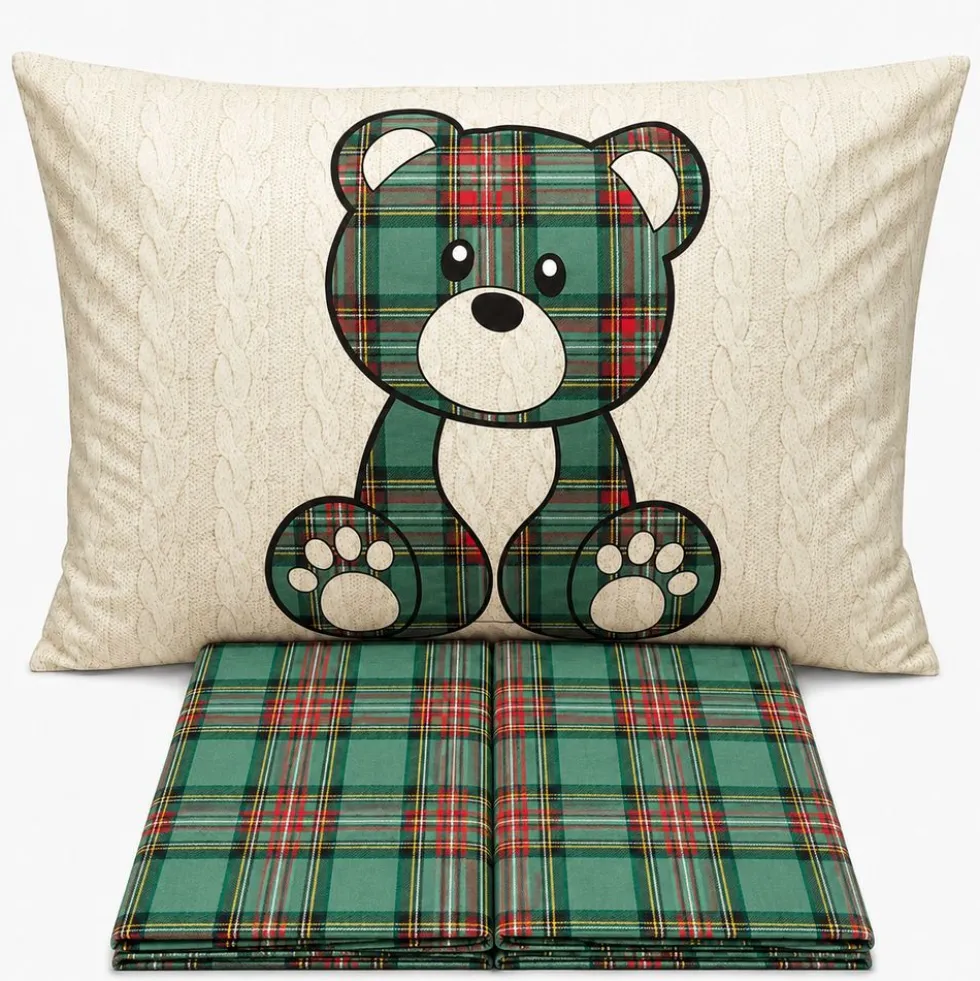 Completo Lenzuola Orsetto Kilt Verde Piazza e mezzo