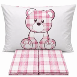 Completo Lenzuola Orsetto tartan Rosa Singolo
