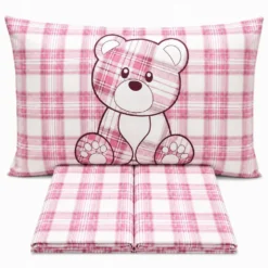 Completo Lenzuola Orsetto tartan Rosa Singolo