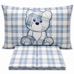 Completo Lenzuola Orsetto tartan azzurro Singolo