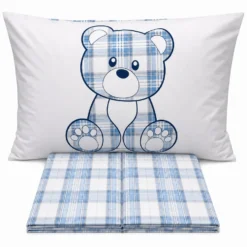 Completo Lenzuola Orsetto tartan azzurro Singolo