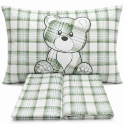 Completo Lenzuola Orsetto tartan verde Singolo