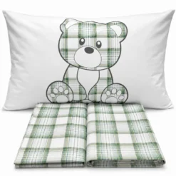 Completo Lenzuola Orsetto tartan verde Singolo