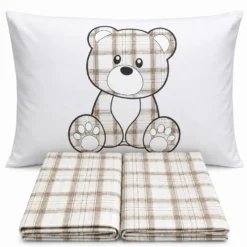 Completo Lenzuola Orsetto tartan Tortora Singolo