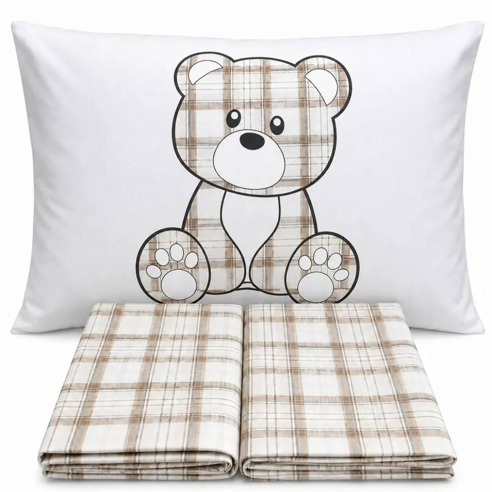 Completo Lenzuola Orsetto tartan Tortora Matrimoniale