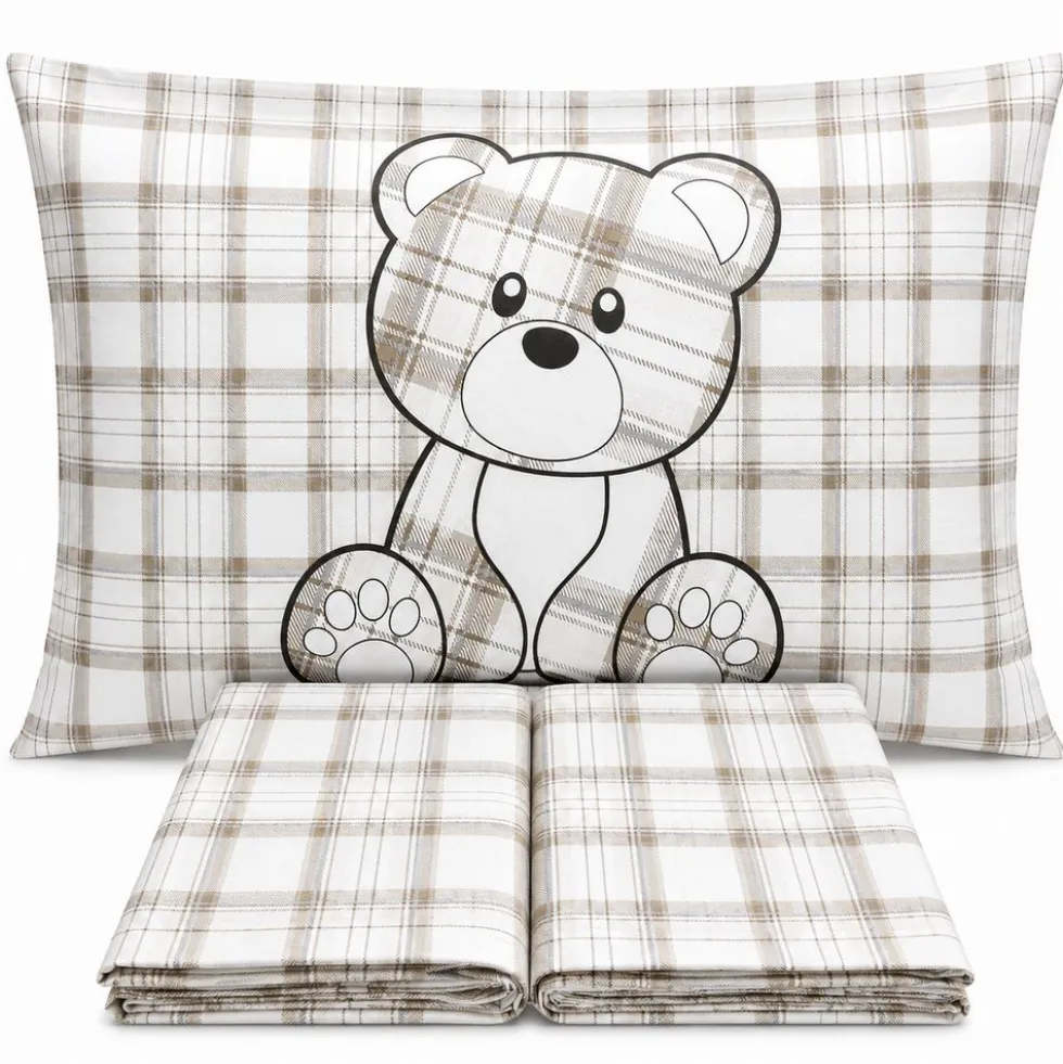 Completo Lenzuola Orsetto tartan Tortora Matrimoniale