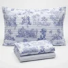 Completo Lenzuola Percalle Toile de jouy blu Matrimoniale