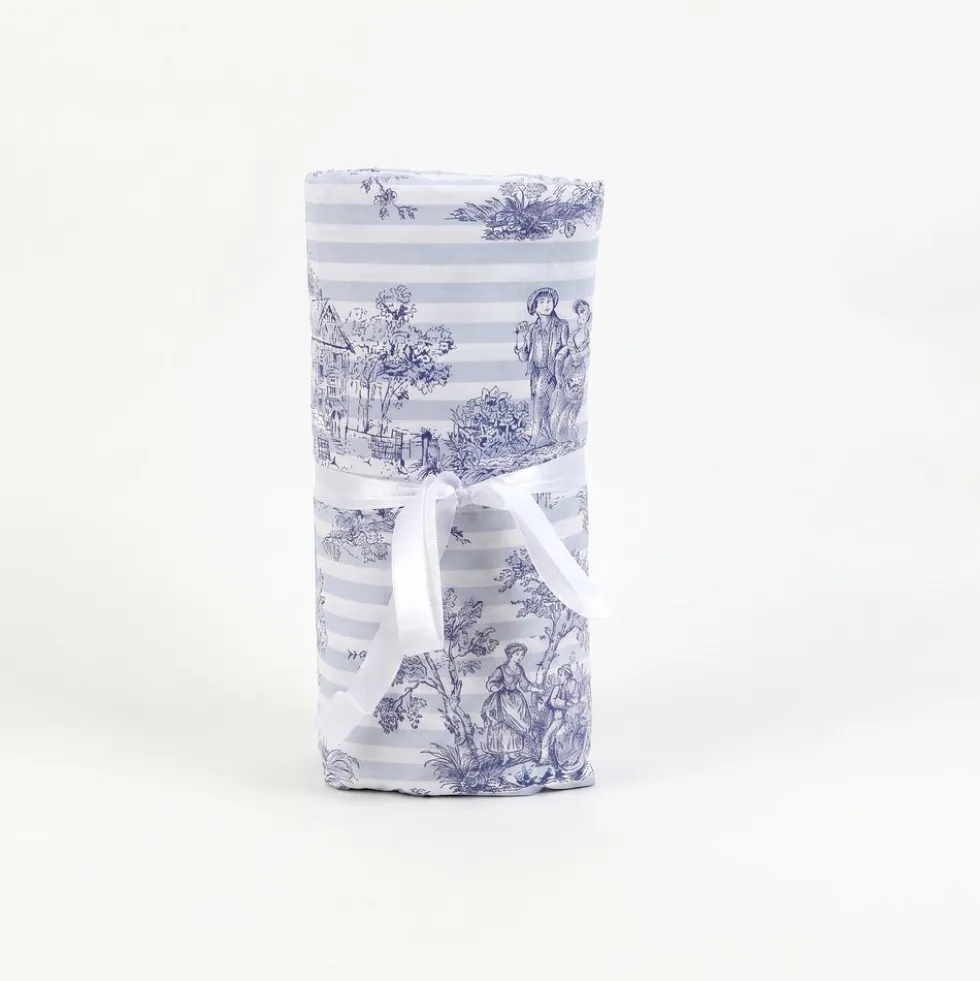 Completo Lenzuola Percalle Toile de jouy blu Matrimoniale
