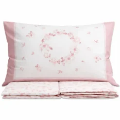 Completo Lenzuola Percalle Venezia Marsiglia Fiori Rosa Matrimoniale
