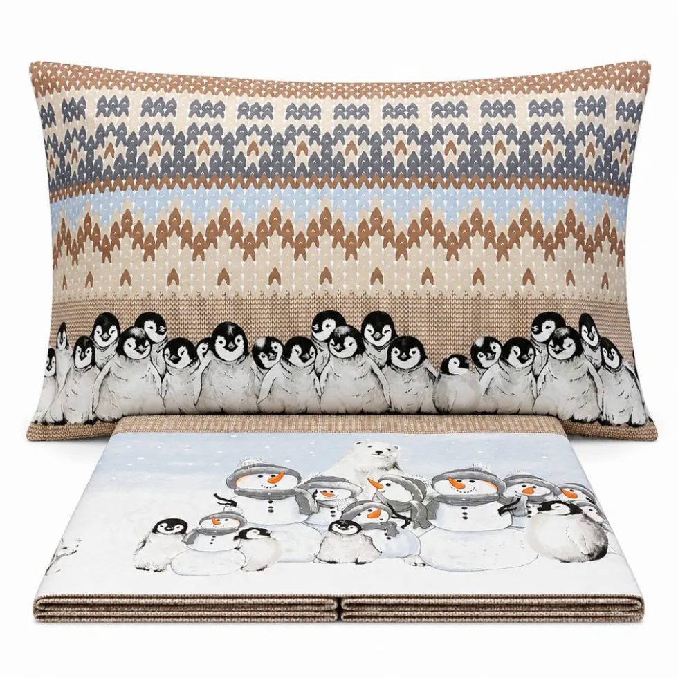 Completo Lenzuola Pinguini Beige Piazza e mezzo