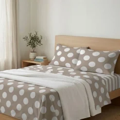 Completo Lenzuola Pois Grosso Beige Francese