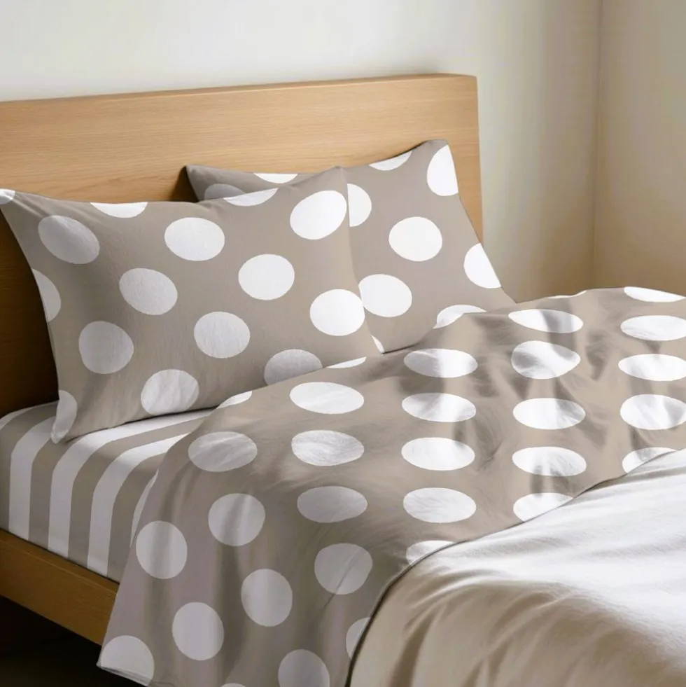Completo Lenzuola Pois Grosso Beige Singolo