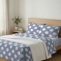 Completo Lenzuola Pois Grosso Azzurro Francese