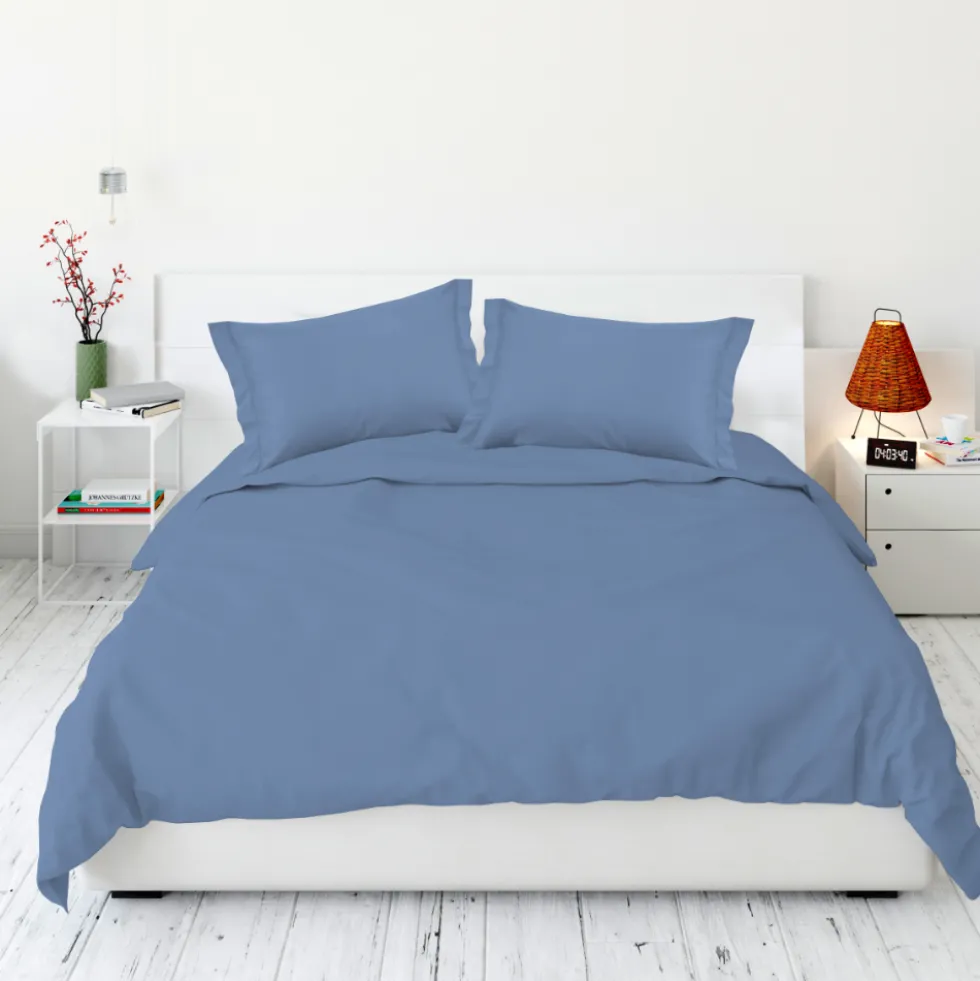 Completo Lenzuola Raso Azzurro niagara matrimoniale
