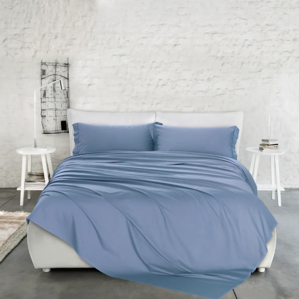 Completo Lenzuola Raso Azzurro niagara matrimoniale