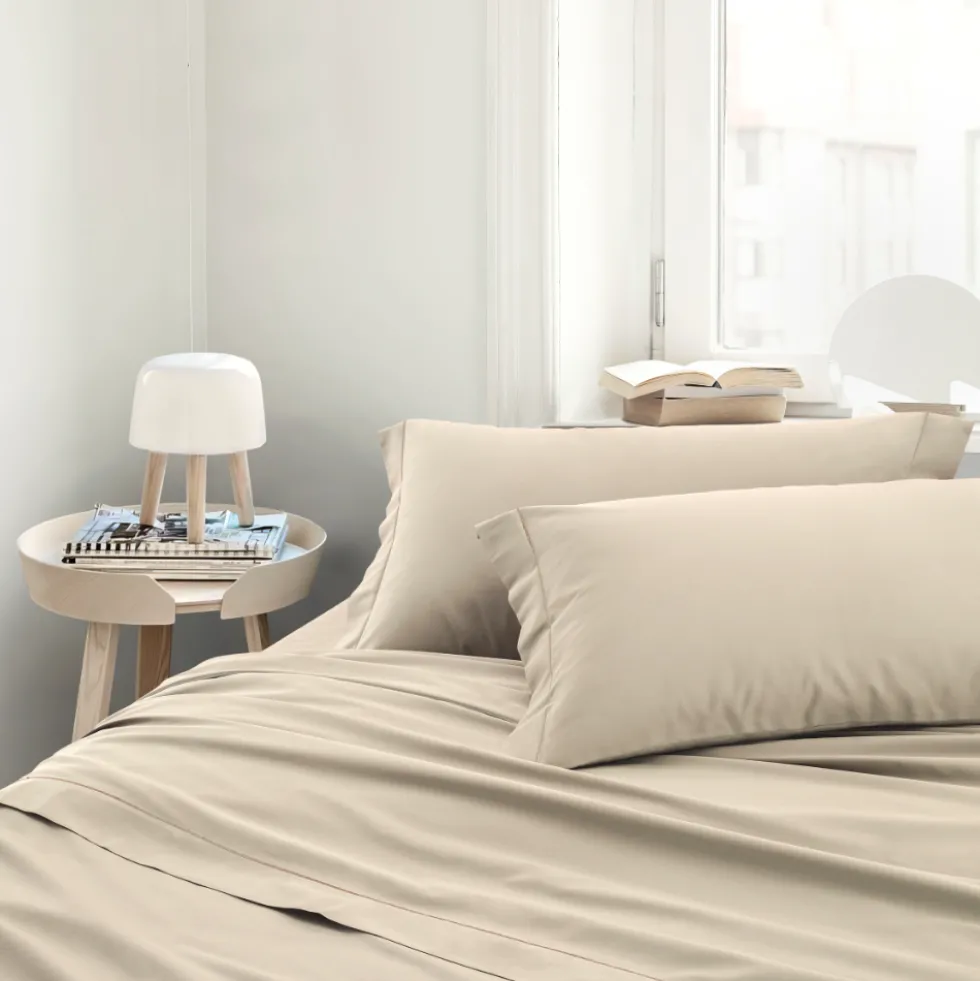 Completo Lenzuola Raso Beige matrimoniale