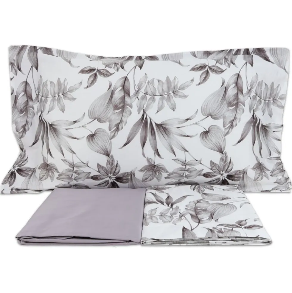 Completo Lenzuola Raso di cotone Blumy Lames Grigio Matrimoniale