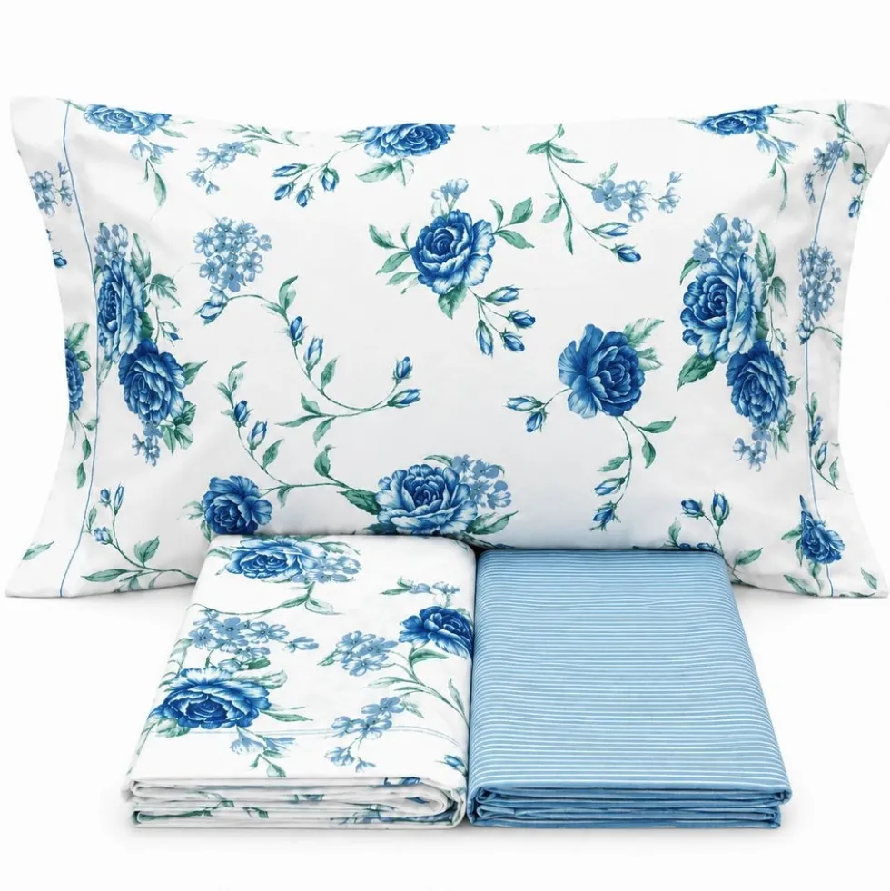 Completo Lenzuola Sanderson azzurro Matrimoniale
