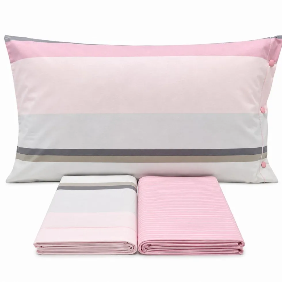Completo Lenzuola scia rigato rosa matrimoniale