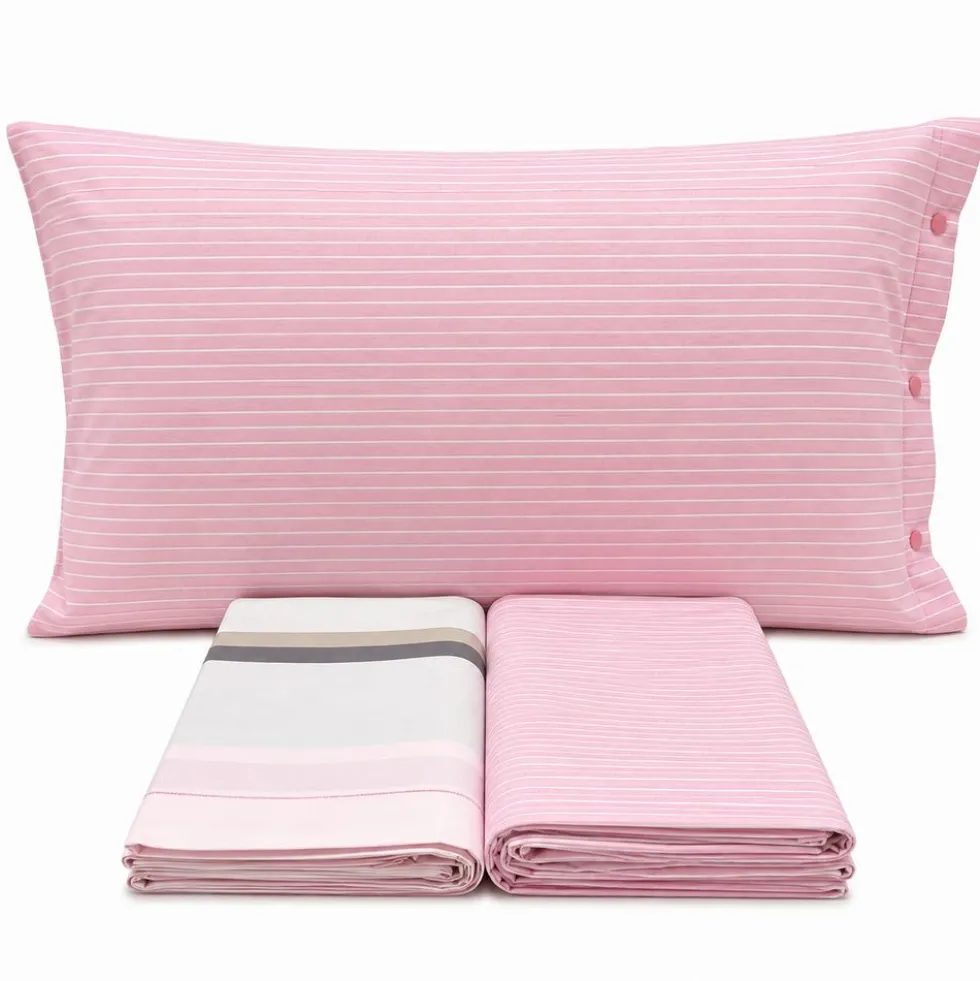 Completo Lenzuola scia rigato rosa matrimoniale