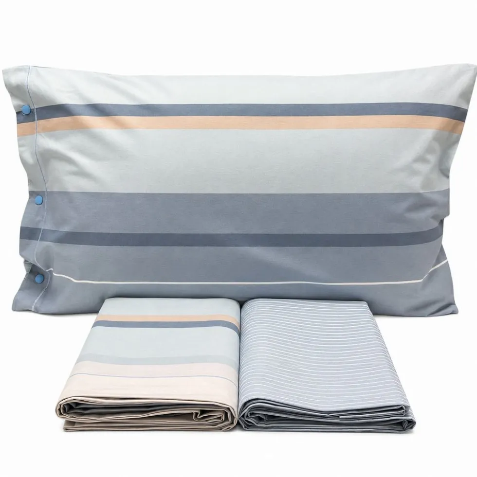 Completo Lenzuola scia rigato azzurro matrimoniale