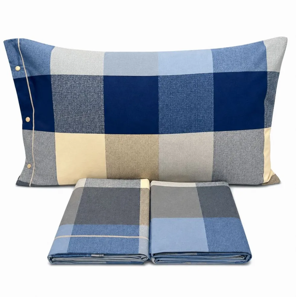 Completo Lenzuola Scotland Azzurro Matrimoniale