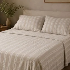 Completo Lenzuola Stone Washed Matilde Naturale Matrimoniale DIS. 10