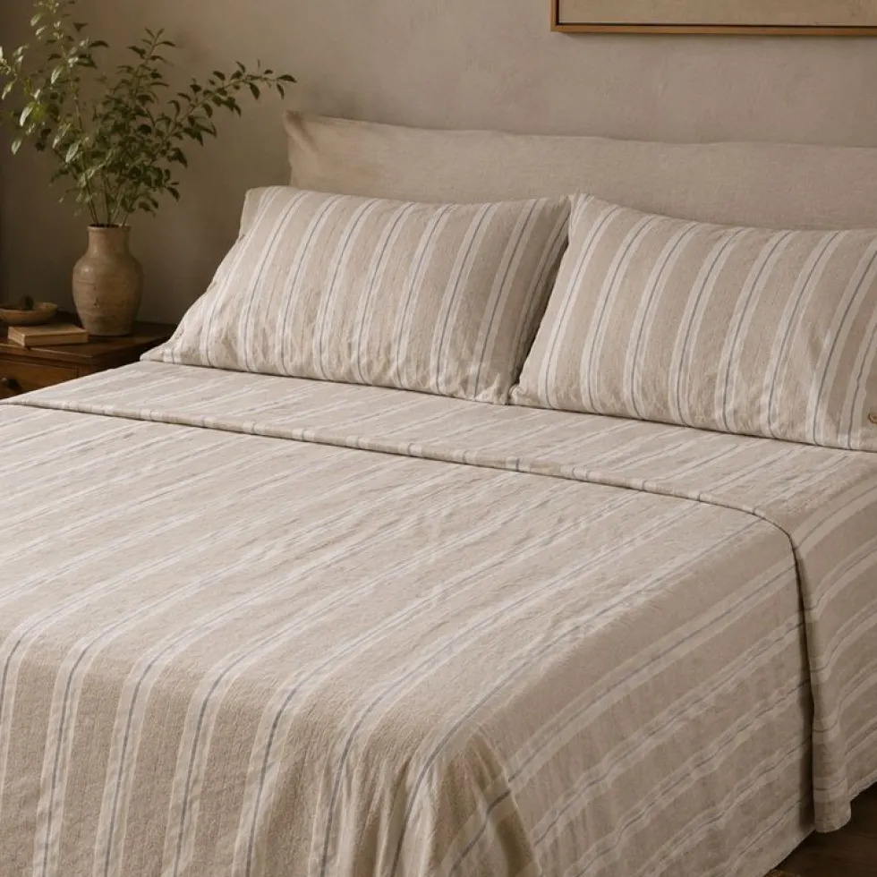 Completo Lenzuola Stone Washed Matilde Naturale Matrimoniale DIS. 10