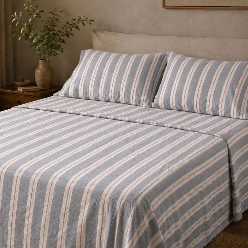 Completo Lenzuola Stone Washed Matilde Grigio Matrimoniale DIS. 10