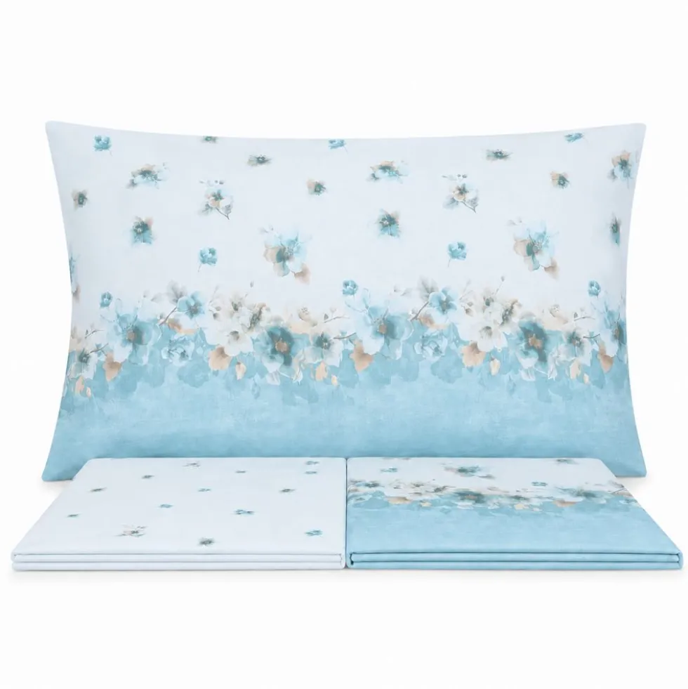 Completo Lenzuola Switch Flowers Azzurro Matrimoniale