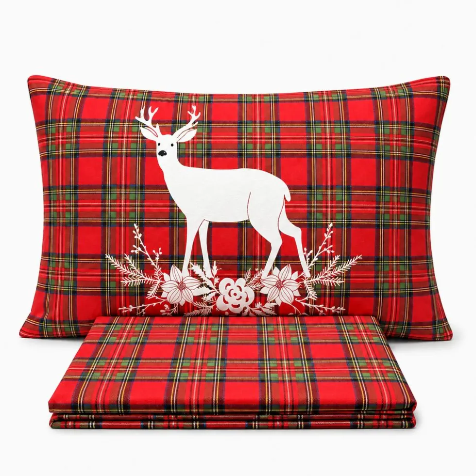 Completo Lenzuola Tartan Cervo Rosso Piazza e mezzo