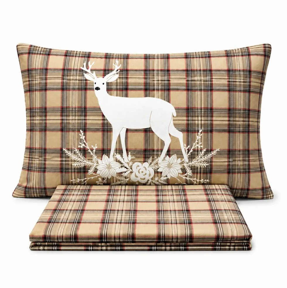 Completo Lenzuola Tartan Cervo Beige Piazza e mezzo