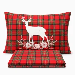 Completo Lenzuola Tartan Cervo Rosso Matrimoniale