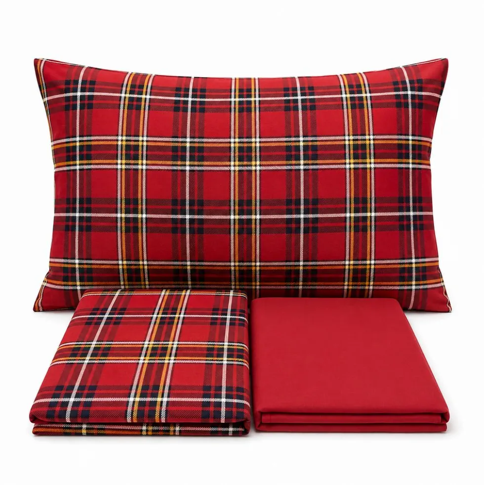 Completo Lenzuola Tartan Rosso Singolo