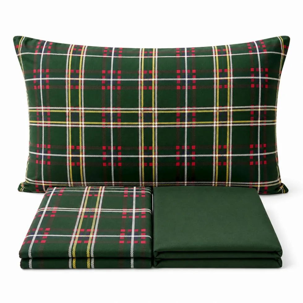 Completo Lenzuola Tartan Verde Singolo