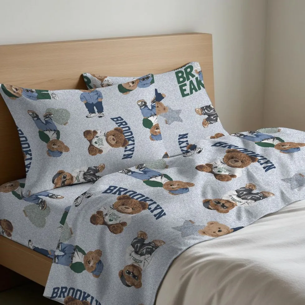 Completo Lenzuola Teddy Azzurro Singolo