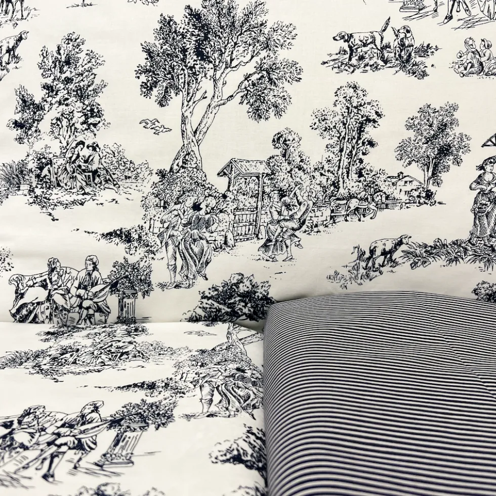 Completo Lenzuola Toile de jouy blu Matrimoniale