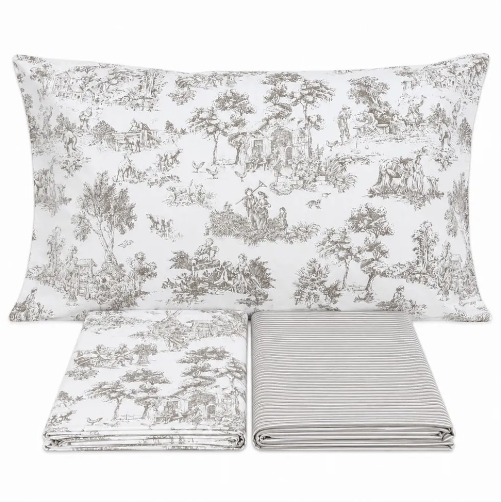 Completo Lenzuola Toile de jouy tortora matrimoniale