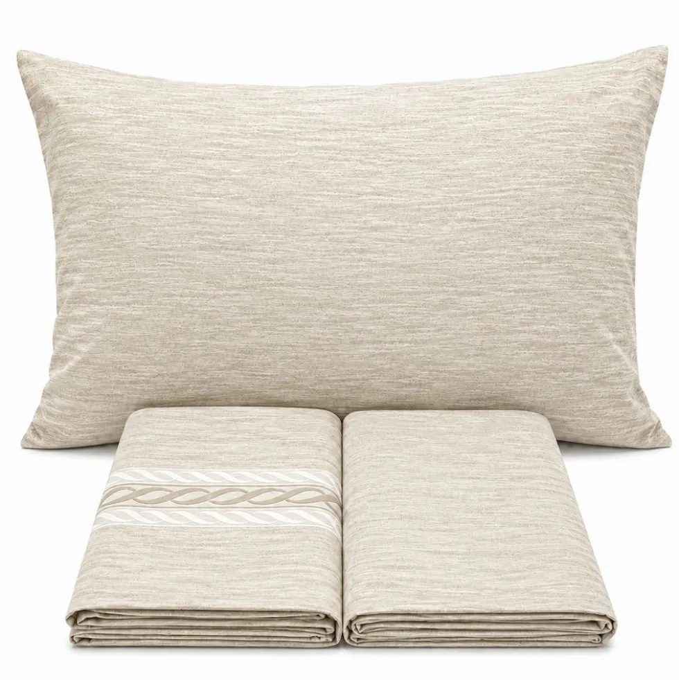 Completo Lenzuola Volant intreccio beige matrimoniale