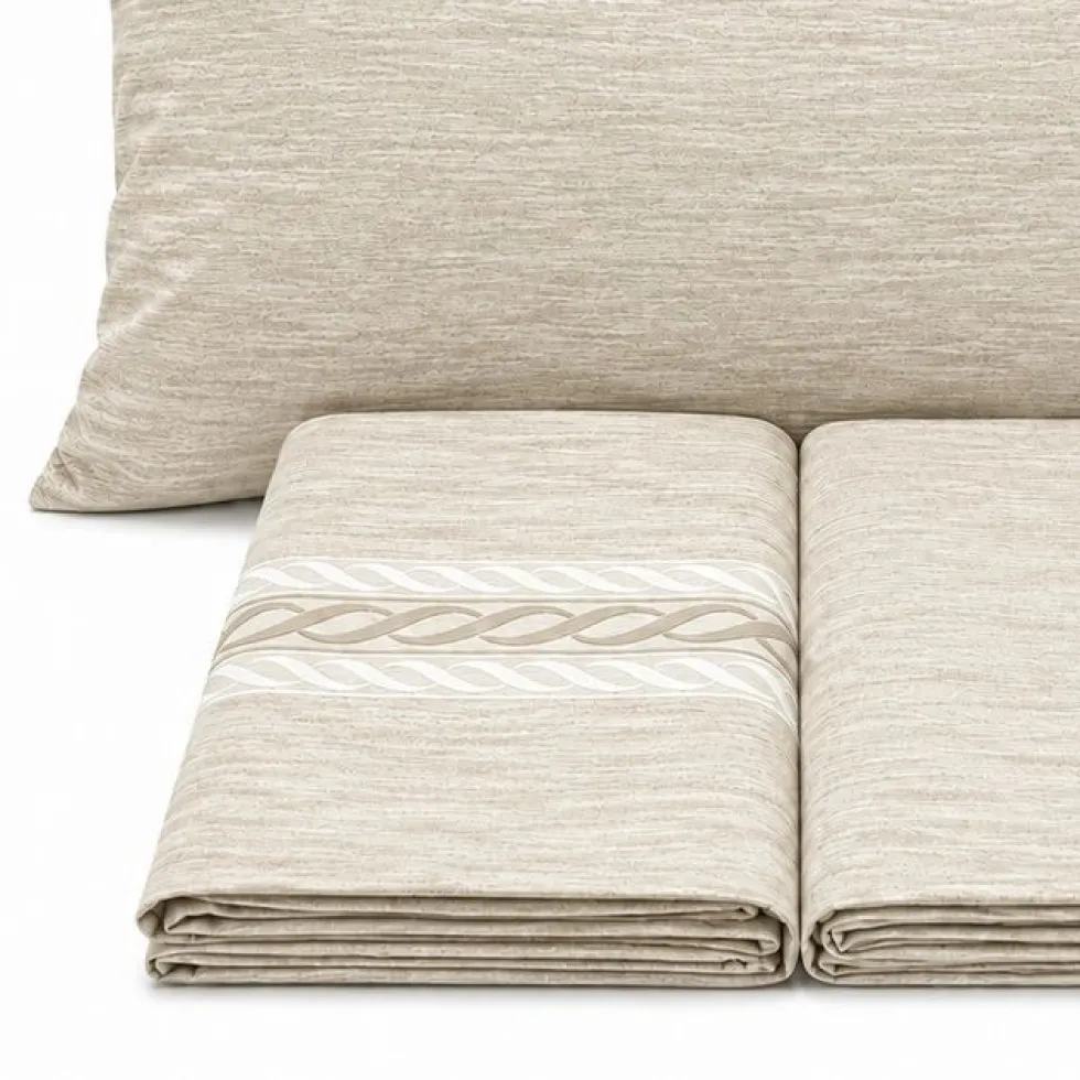 Completo Lenzuola Volant intreccio beige matrimoniale