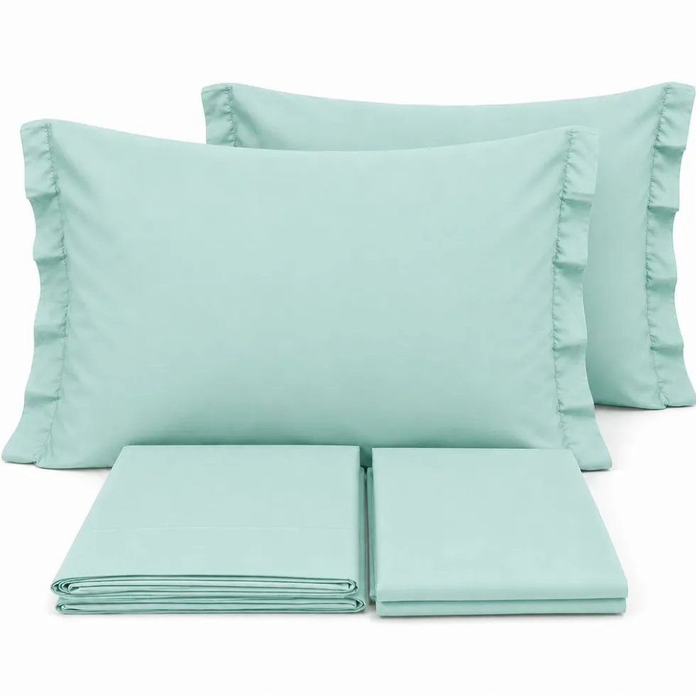 Completo Lenzuola Volant Joli Verde acqua Matrimoniale