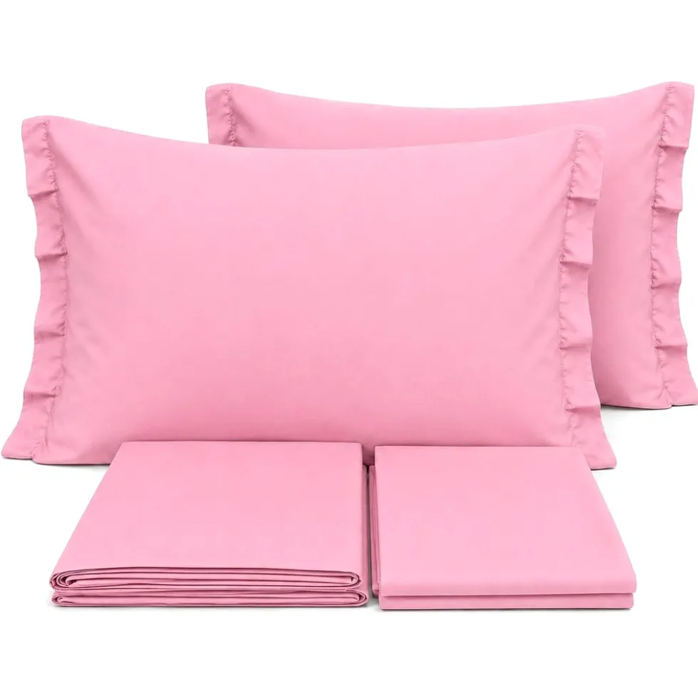 Completo Lenzuola Volant Joli Rosa Matrimoniale