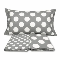 Completo Lenzuola Volant Moon pois Grigio Matrimoniale