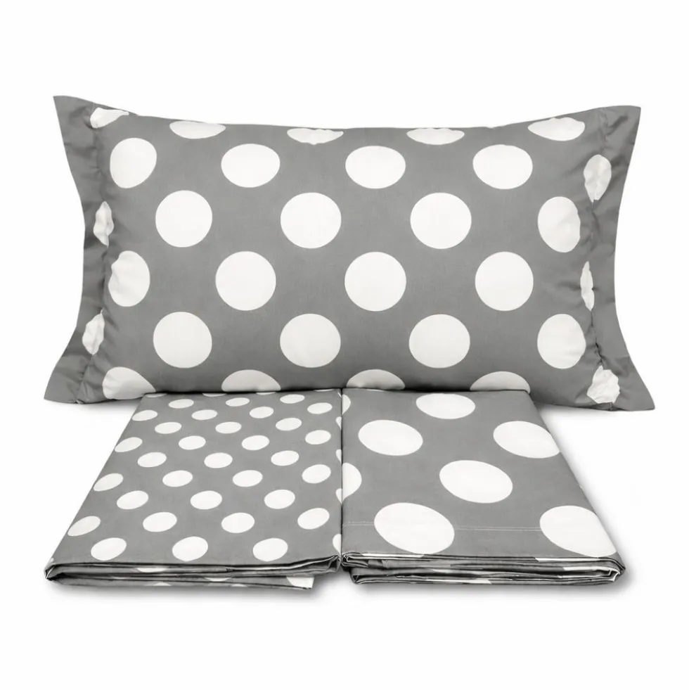 Completo Lenzuola Volant Moon pois Grigio Matrimoniale
